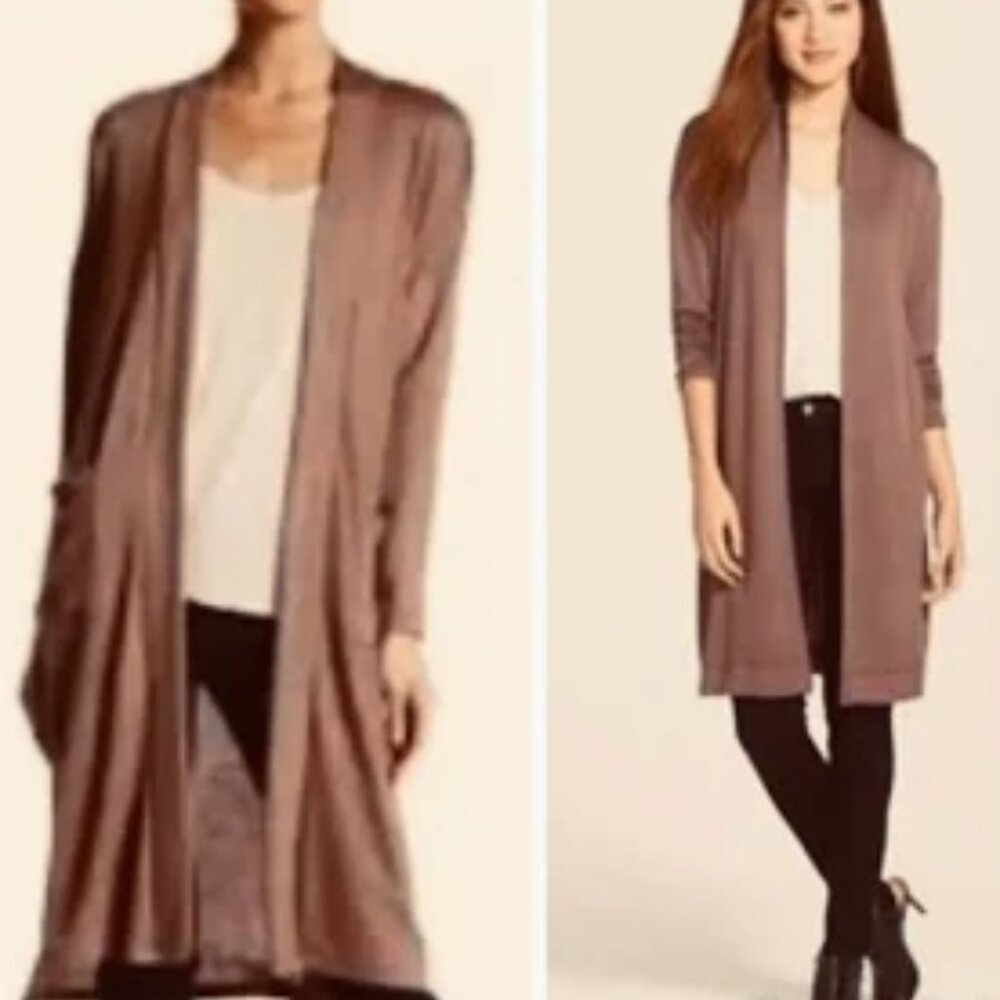 Bobeau Sweater Womens XL Dusty Taupe Cocoa Open Front Longline Cardigan Duster